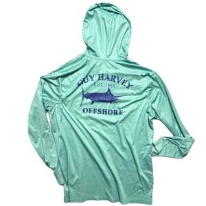 Guy Harvey Hoodie Mens XL Green Shirt Performance Pullover Long Sleeve UPF Fish